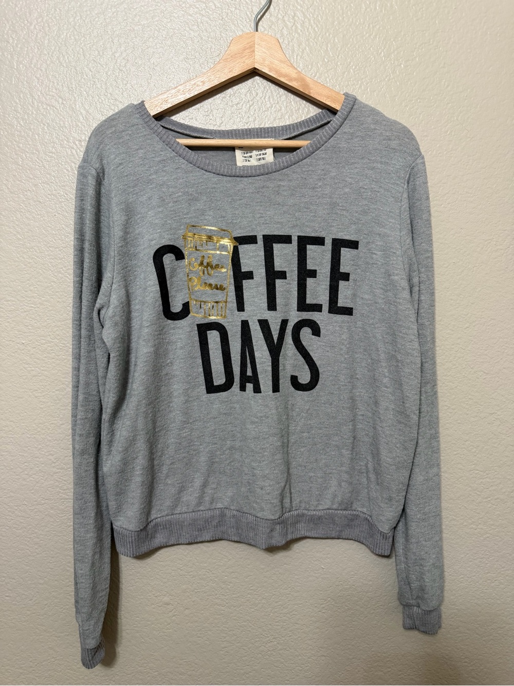 French Pastry Women’s Pullover Sweatshirt Coffee Days Graphic Gray L Fun Basic
